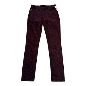 AG Jeans The Prima‎ Ankle Cigarette Ankle Pants Burgundy Paisley Print Size 4